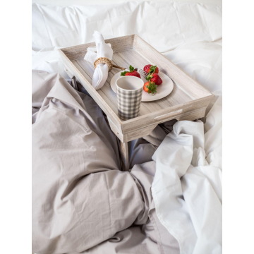 Bettdeckenbezug aus Perkal – 135x200cm – Weiß & Beige – mit Reißverschluss
