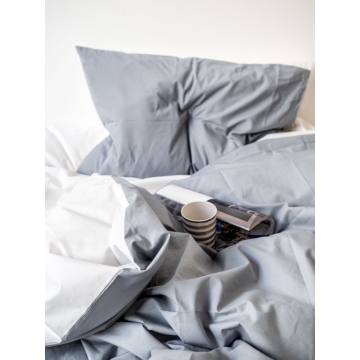 Bettbezug aus Perkal – 140x200cm – Weiss & Grau – Mit Reissverschluss