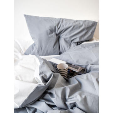 Bettdeckenbezug aus Perkal – 220x240cm – Weiß & Grau – mit Reißverschluss