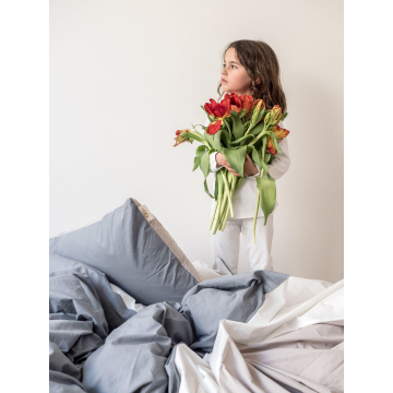 Bettdeckenbezug aus Perkal – 155x220cm – Grau & Beige – mit Reißverschluss
