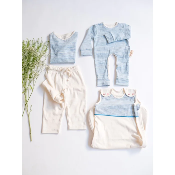Bio-Babyschlafsack Blue Stripes / Aus Bio-Baumwolle & Swisswool / 70 cm, 90 cm, 110 cm