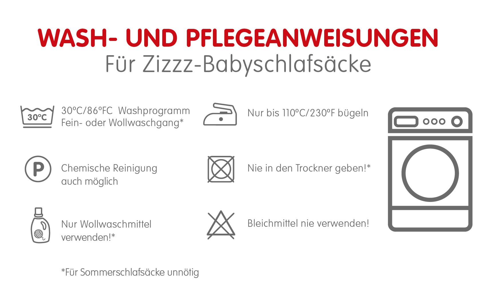 Wash- und Pflegeanweisungen 